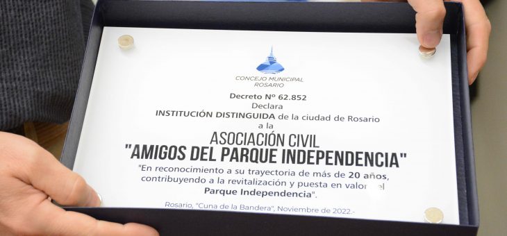 Declararon Institución Distinguida a la Asociación Civil Amigos del Parque Independencia